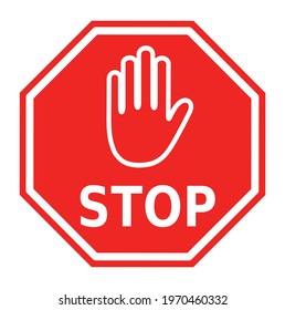 red stop sign with a hand