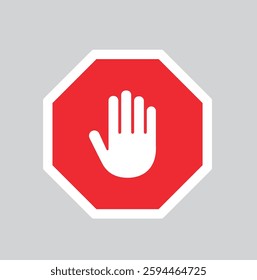 Red stop sign with a hand gesture as icon design for banned, forbidden and canceled actions on the internet.