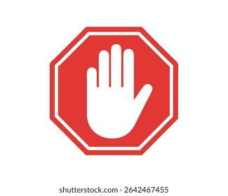 "Red Stop Sign with Hand Symbol, Warning Sign for Caution and Safety"