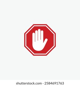 Red stop sign icon or Adblock with hand, palm flat vector icon for apps and websites