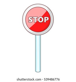 Red stop sign icon. Cartoon illustration of red stop sign vector icon for web