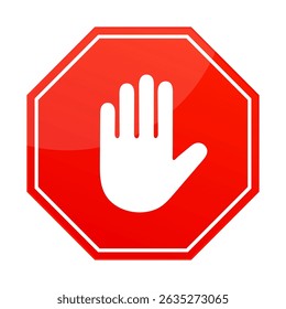 Red STOP sign icon. Sign with hand and stop sign.stock vector