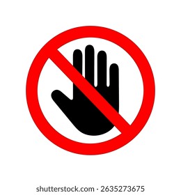 Red STOP sign icon. Sign with hand and stop sign vector illustration