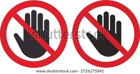 Red Stop Sign Icon with Hand Symbol for Warning and Prohibition