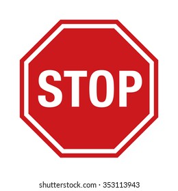 Red stop sign icon with text flat vector icon for apps and websites