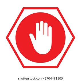 Ícone de Sinal de PARADA Vermelho - Ilustração de Vetor do Símbolo de Aviso de Parada de Mão Isolado em Branco, ilustração vetorial.