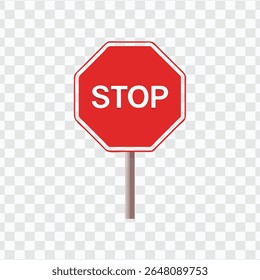 "Red Stop Sign Icon with White Letters on Pole"