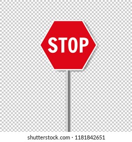 Red Stop Sign Isolated Transparent Background With Gradient Mesh, Vector Illustration