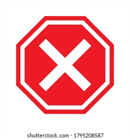 Red Stop sign with letter X isolated on white background vector illustration
