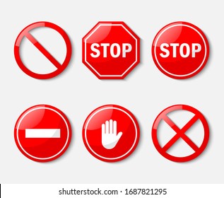 red stop sign. no sign icon set isolated on white background. illustration vector.