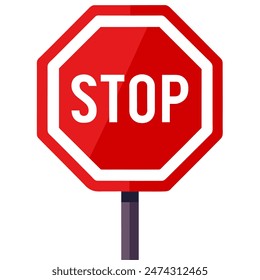 A red stop sign on a pole against a white background with various keywords