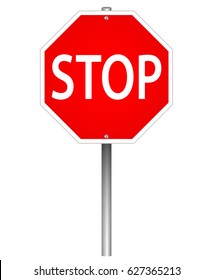 Red Stop Sign On A Pole, Vector Design