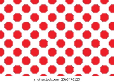 Red stop sign pattern on white background . Octagon pattern . Vector illustration