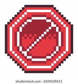 Red Stop Sign, Pixel Art Icon, Isolated