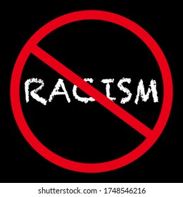 Red stop sign with RACISM in white vector letters text over black background, ALL lives matter, social activists quote for human right protest in USA America
