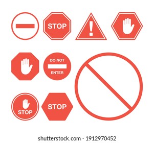 Red stop sign set on white background. Road danger sign. Vector