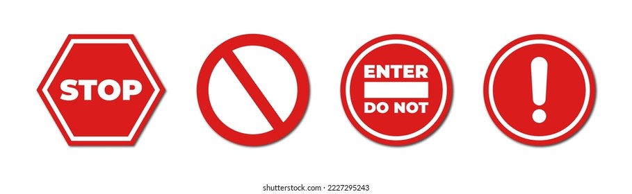 Red STOP sign. Set of stop signs , vector icon . Do not enter. Warning stop sign . Vector illustration . 