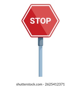 Red stop sign is standing on the road and giving a signal to stop