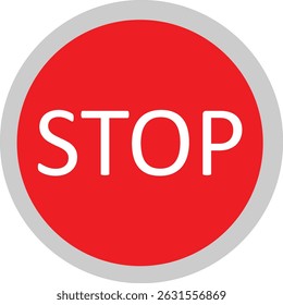 Red Stop Sign: Universal Traffic Symbol, Round Stop Sign: Road Safety Icon, Vector Stop Sign: Simple Warning Symbol, Flat Design Stop Sign: Traffic Control.