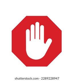 Ein rotes Stoppschild mit weißer Hand auf weißem Hintergrund mit Kopienraum 