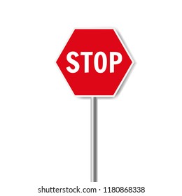 Red Stop SignIsolated White Background With Gradient Mesh, Vector Illustration
