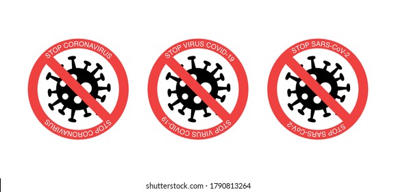 red stop signs with coronavirus bacteria on white background