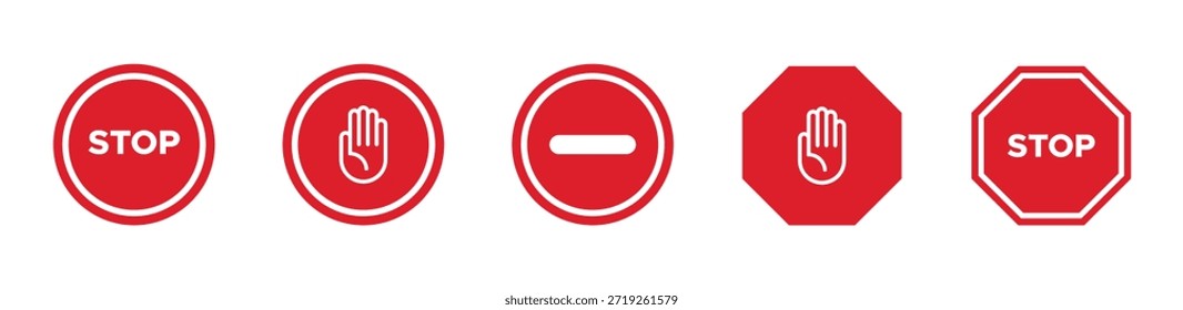 Red stop vector icons set