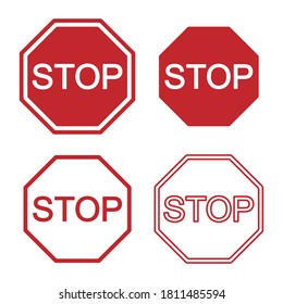 Red stop vector sign. Prohibition icon. Traffic and road symbol logo. Isolated on white background.
