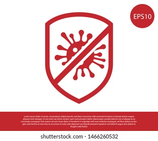 Red Stop virus, bacteria, germs and microbe icon isolated on white background. Antibacterial and antiviral defence, protection infection.  Vector Illustration