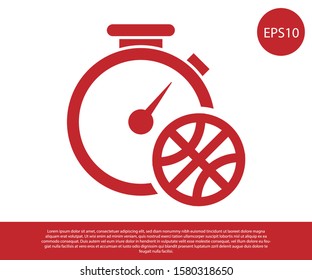 Red Stopwatch with basketball ball inside icon isolated on white background. Basketball time. Sport and training.  Vector Illustration