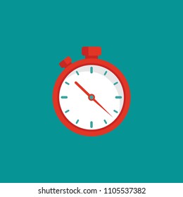 red stopwatch flat icon isolated on blue. Fast time stop watch, limited offer, deadline symbol. Vector illustration.
