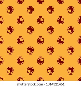 Red Stopwatch icon isolated seamless pattern on brown background. Time timer sign. Vector Illustration