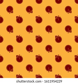 Red Stopwatch icon isolated seamless pattern on brown background. Time timer sign. Chronometer sign.  Vector Illustration