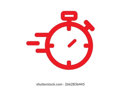 Ícone vermelho de cronômetro simbolizando velocidade e controle de tempo para aplicativos e infográficos.