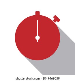 Red stopwatch line icon design on a light background with shadow for website and mobile in flat style. Vector illustration, eps10.