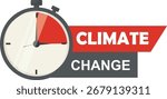 Red stopwatch timer with "Climate Change" text isolated on transparent background. Urgent Action Countdown. Climate change impact. Climate crisis. Climate governance. Marketing. Vector illustration