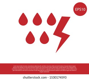Red Storm icon isolated on white background. Drop and lightning sign. Weather icon of storm.  Vector Illustration