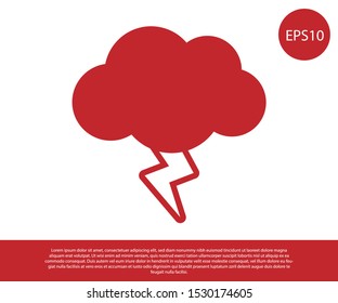 Red Storm icon isolated on white background. Cloud and lightning sign. Weather icon of storm.  Vector Illustration