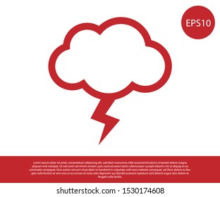 Red Storm icon isolated on white background. Cloud and lightning sign. Weather icon of storm.  Vector Illustration