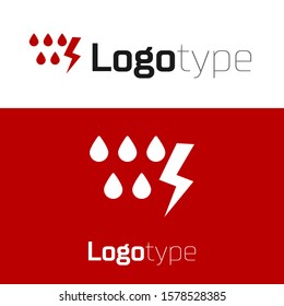 Red Storm icon isolated on white background. Drop and lightning sign. Weather icon of storm. Logo design template element. Vector Illustration