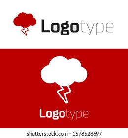 Red Storm icon isolated on white background. Cloud and lightning sign. Weather icon of storm. Logo design template element. Vector Illustration