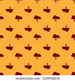Red Storm icon isolated seamless pattern on brown background. Cloud and lightning sign. Weather icon of storm.  Vector Illustration