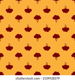 Red Storm icon isolated seamless pattern on brown background. Cloud and lightning sign. Weather icon of storm.  Vector Illustration