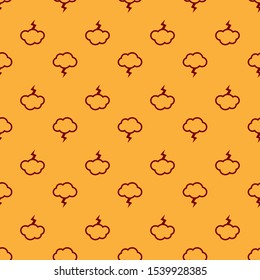 Red Storm icon isolated seamless pattern on brown background. Cloud and lightning sign. Weather icon of storm.  Vector Illustration