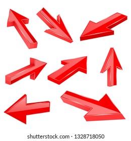 Red straight 3d arrows. Vector illustration isolated on white background