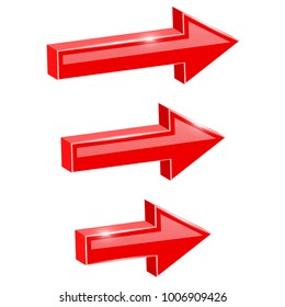 Red straight arrows. Web 3d shiny icons. Vector illustration isolated on white background