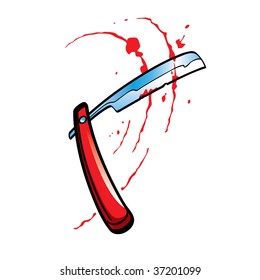 Red Straight Razor With Splashes Of Blood