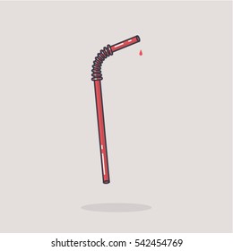 Red Straw For Cocktail, Vector Flat Illustration, Outline Icon