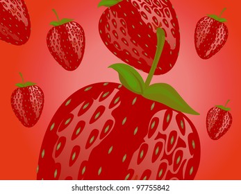 red strawberries with red background