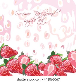 Red strawberries background. Watercolor Vector background strawberry